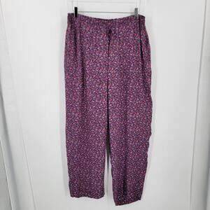 Red Hat Society Pants Womens XL Purple Red Ditsy Floral Print Pockets Vintage
